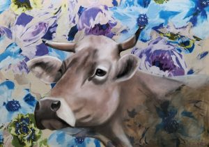 Braunvieh-2024-Öl auf Designerstoff-140x100 cm